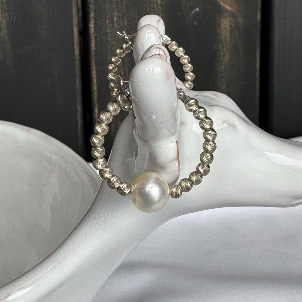 Beaded & Pearl Hoop Earrings SS - Picture 3 of 6